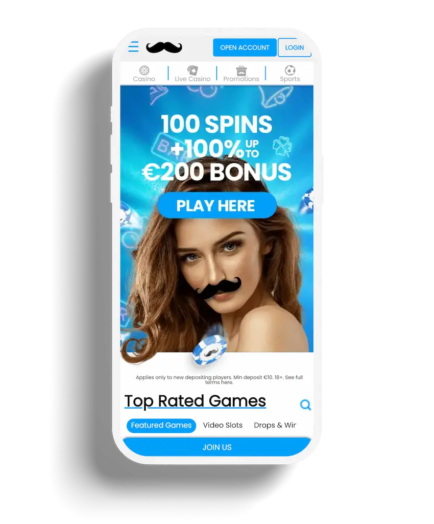 Mobile view of Mr.Play Casino homepage showing a welcome bonus offer with a woman and promotional text.