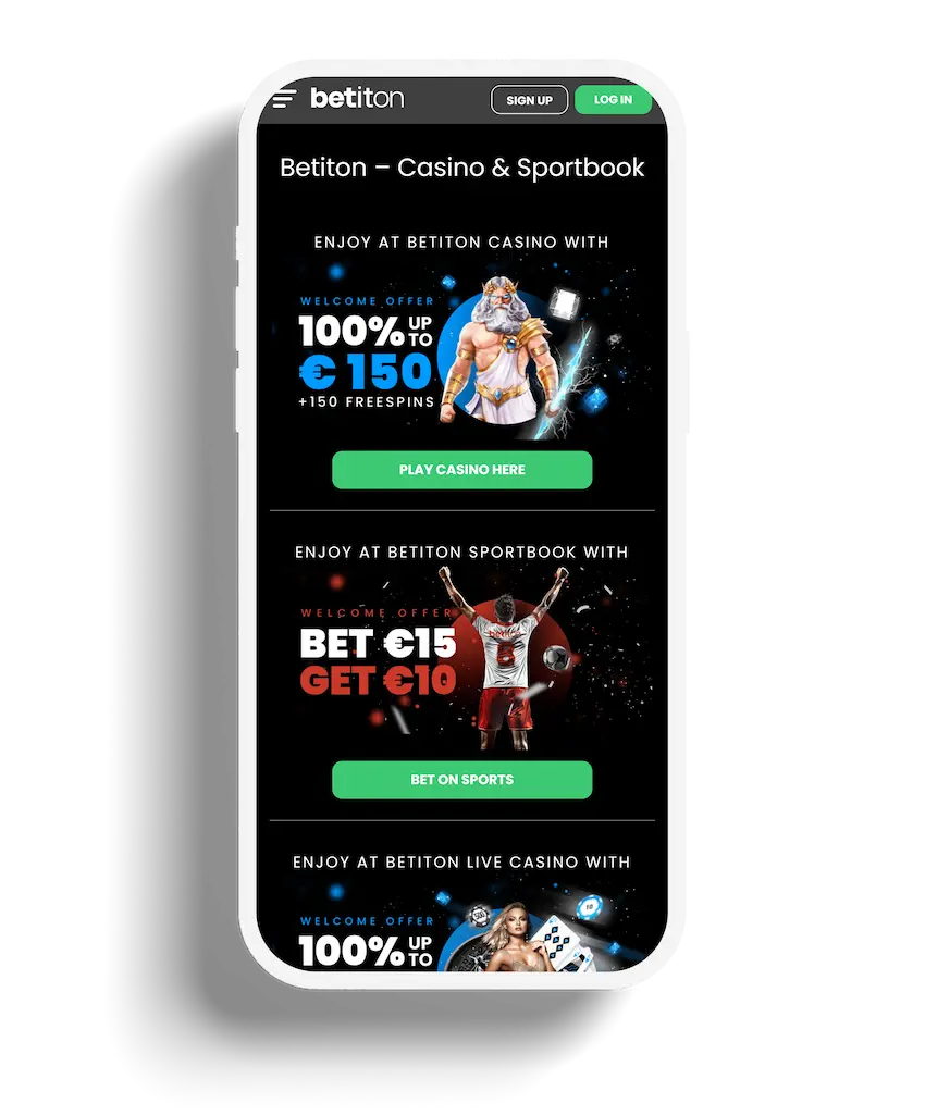 Betiton homepage displaying casino and sportsbook welcome offers.