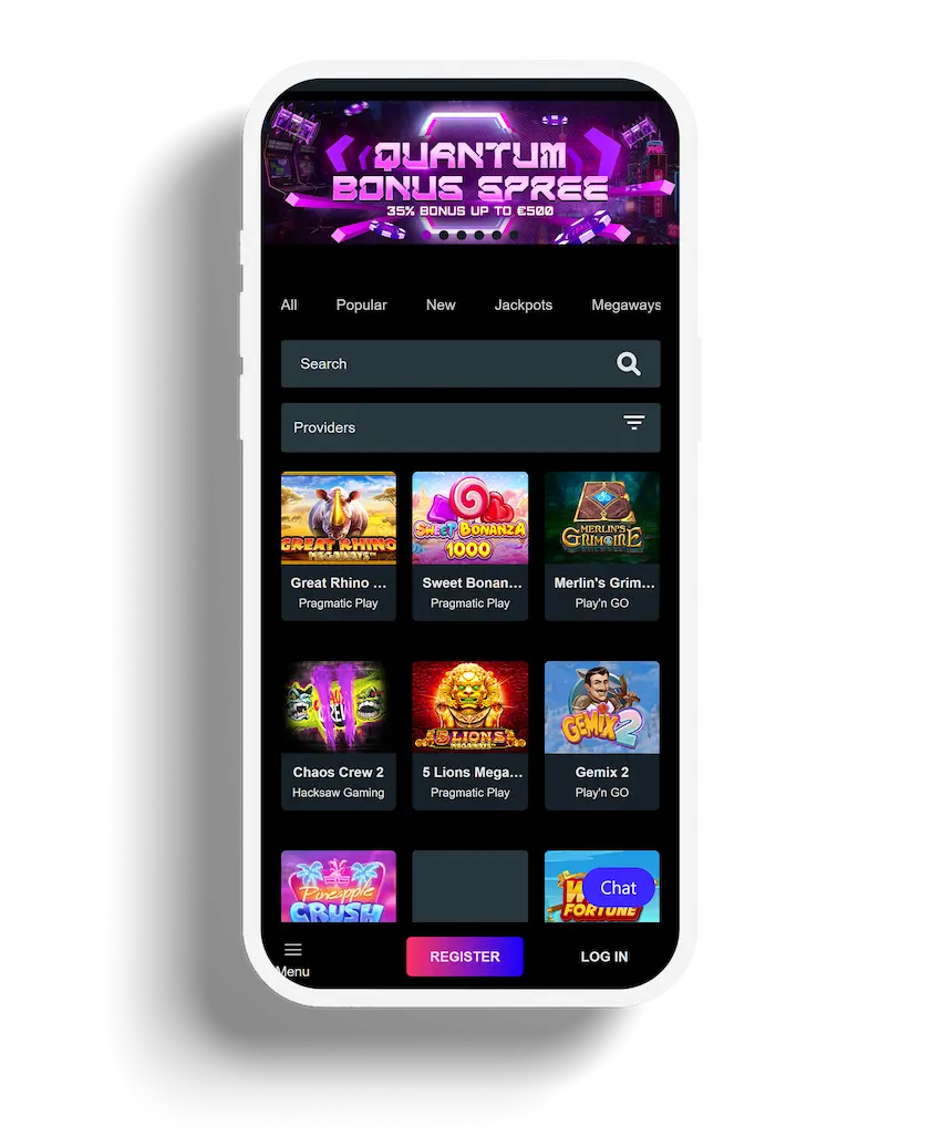 X7 Casino slots page showcasing popular games like Great Rhino, Sweet Bonanza, and Chaos Crew 2.