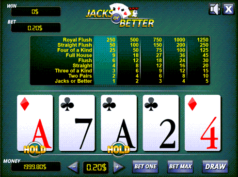 video poker cards after pressing Deal button